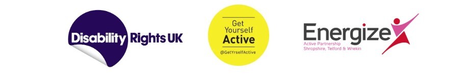 An image of the Disability Rights UK, Get Yourself Active and Energize STW logos