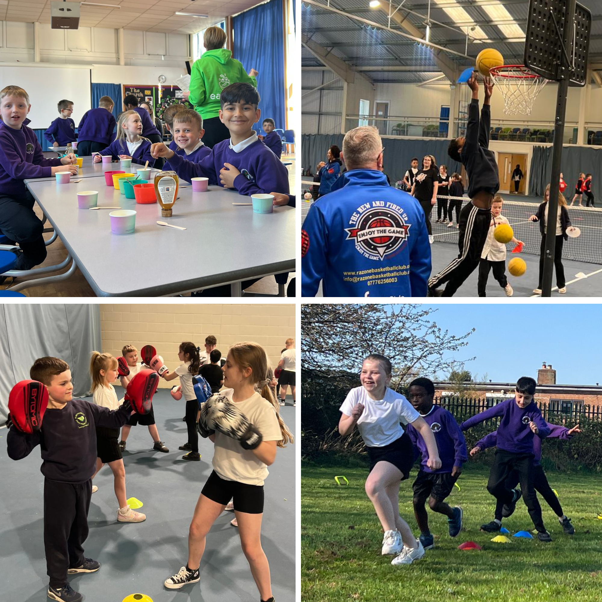 A variety of images showing children enjoying our School Games event in Donnington. 