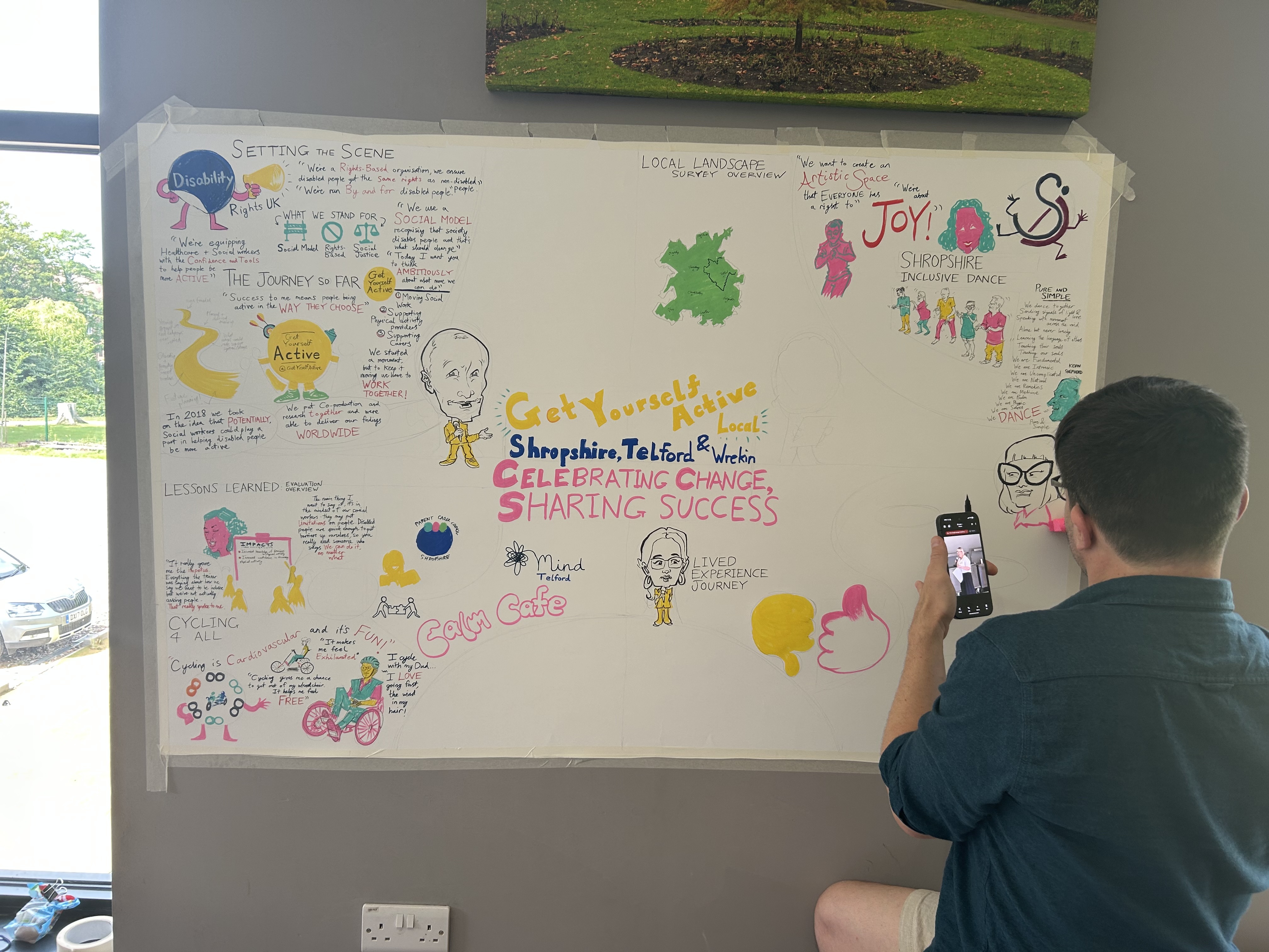 A photo of a visual artist illustrating the event